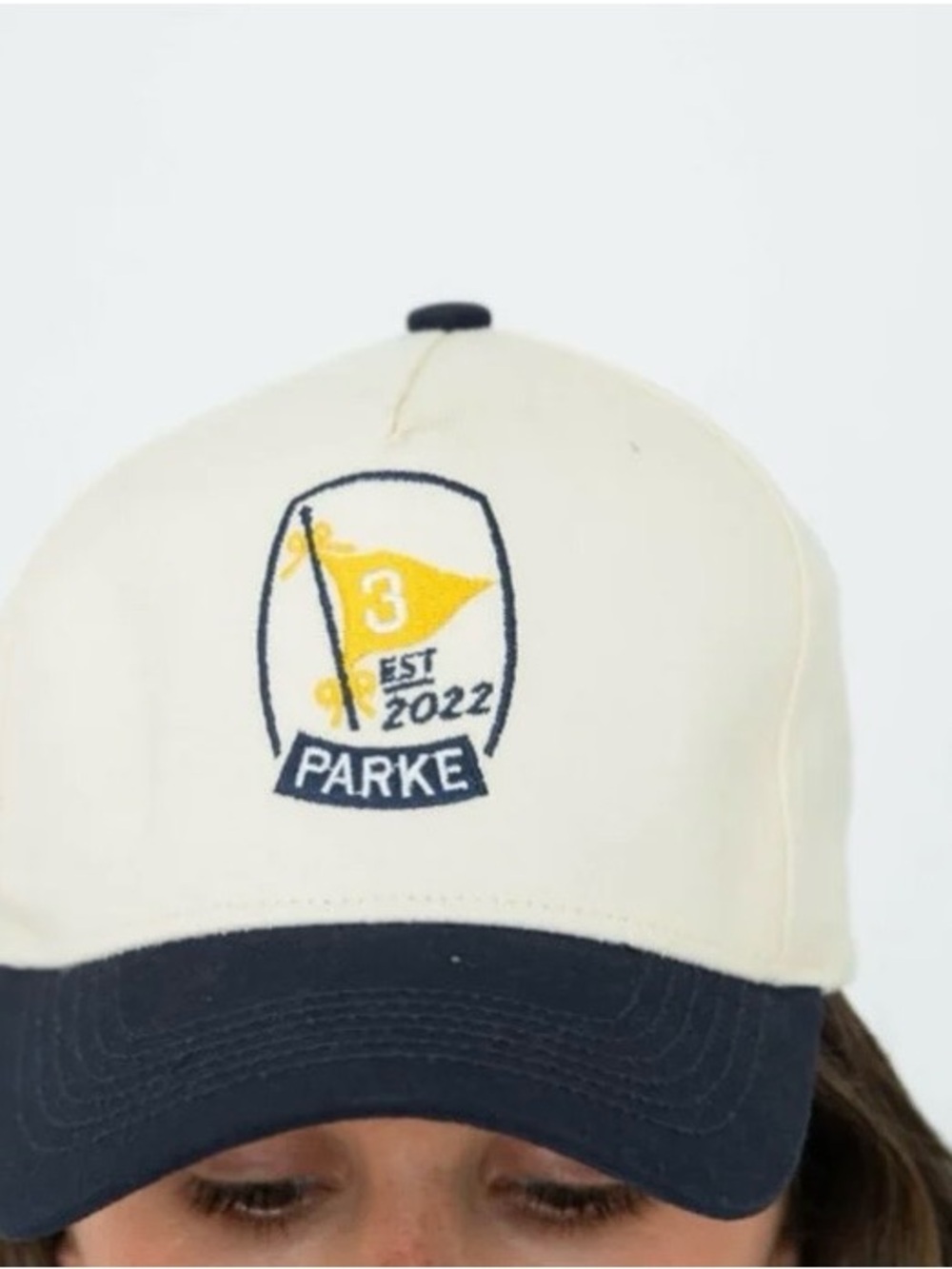 Parker Kids Cream Cap with Navy Brim and Yellow Crest